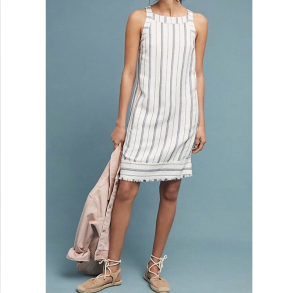 Anthropologie Akemi Kin Dress  White Striped Mini Sleeveless  Womens Size 16